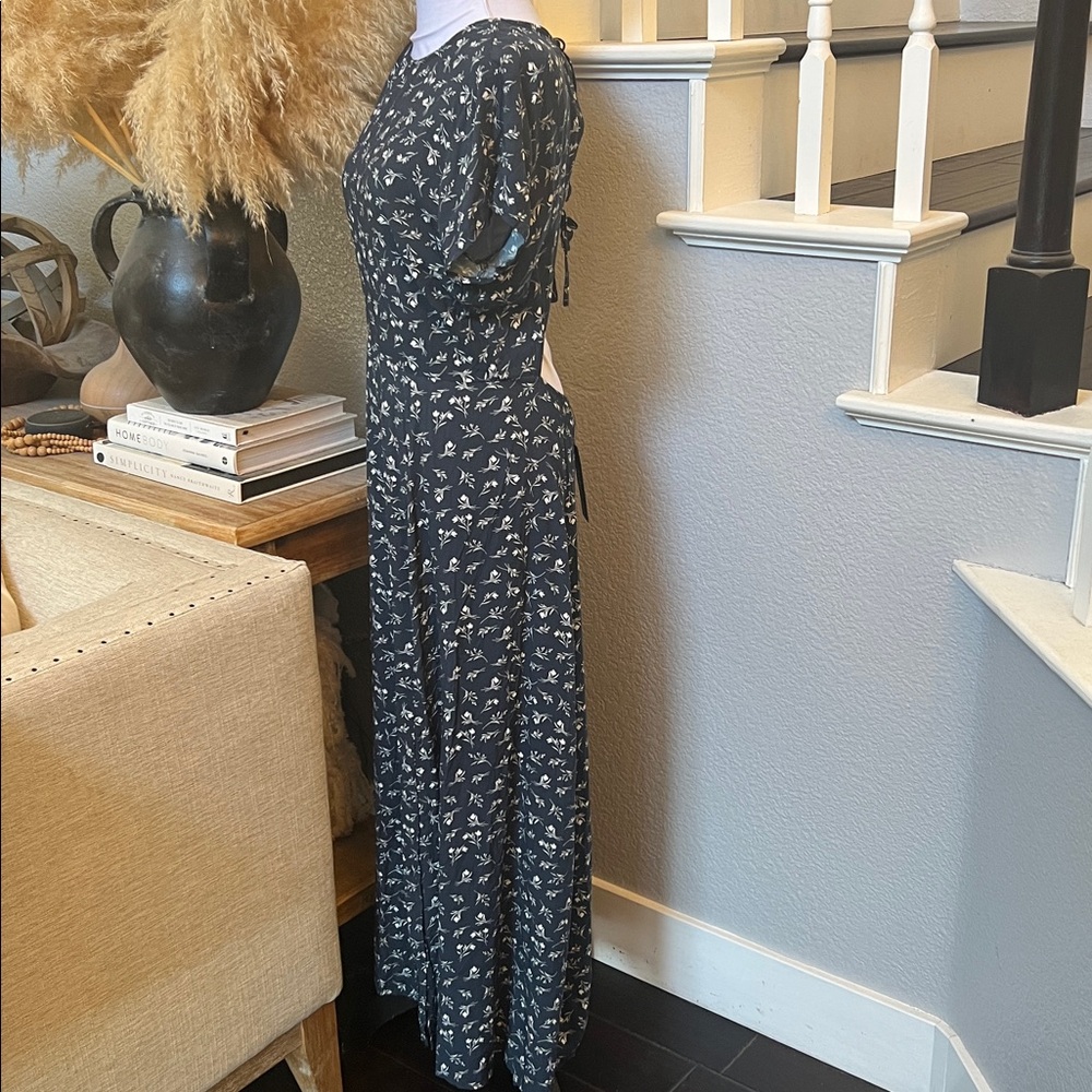 Lulus New Desires Navy Blue Floral Print Backless Maxi Dress Size Large - Picture 6 of 8